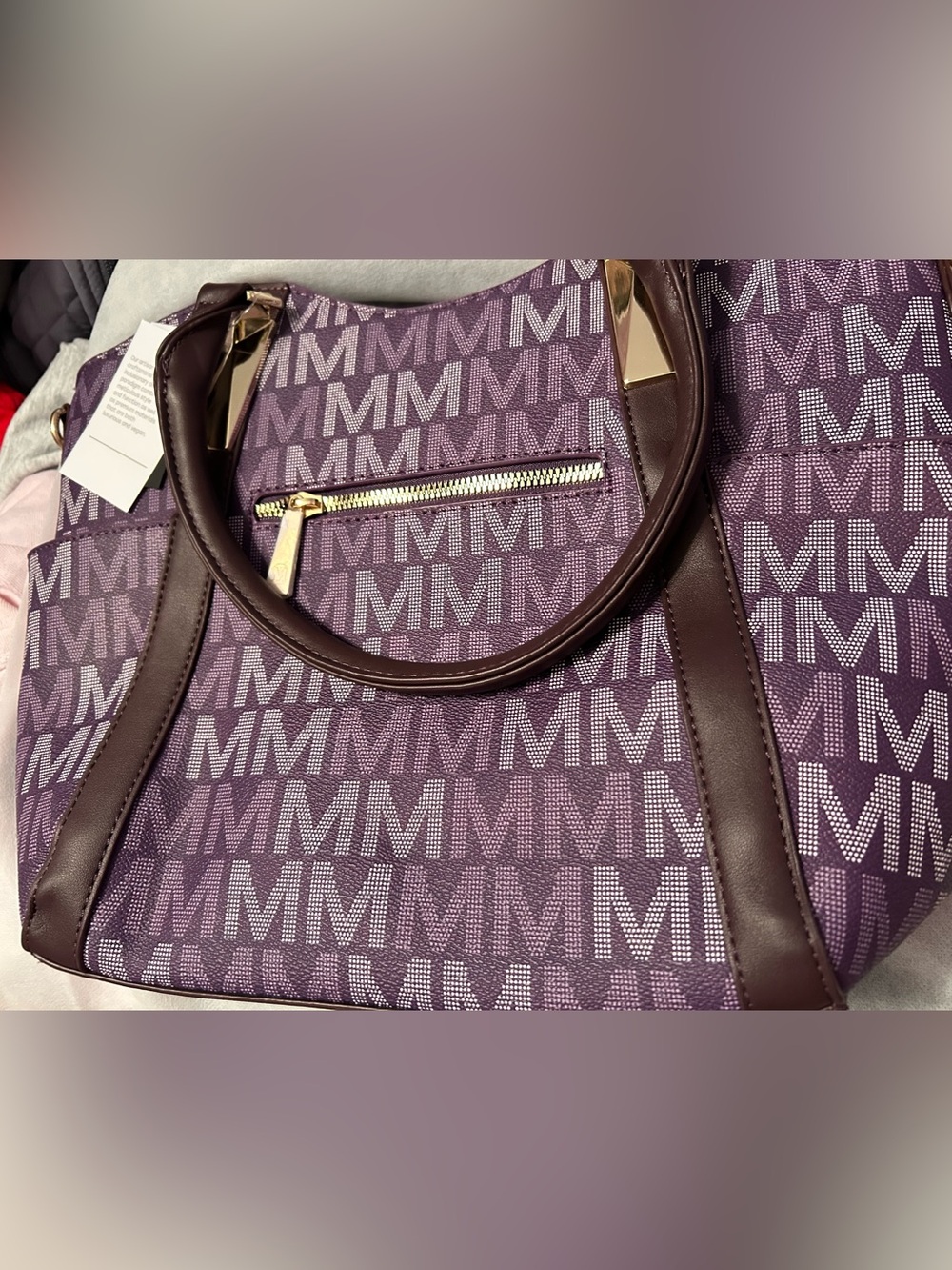 Mia K collection Purple Tote with Gold Hardware